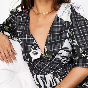 ASOS Design Belted Midi Tea Dress in Splice print.